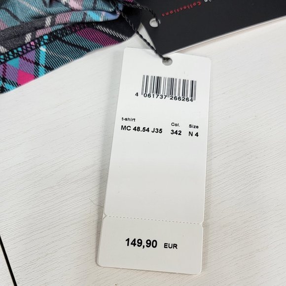 Marc Cain Womens Long Sleece Turtle Neck Shirt Black Turquoi Brand New with Tags - Picture 4 of 7